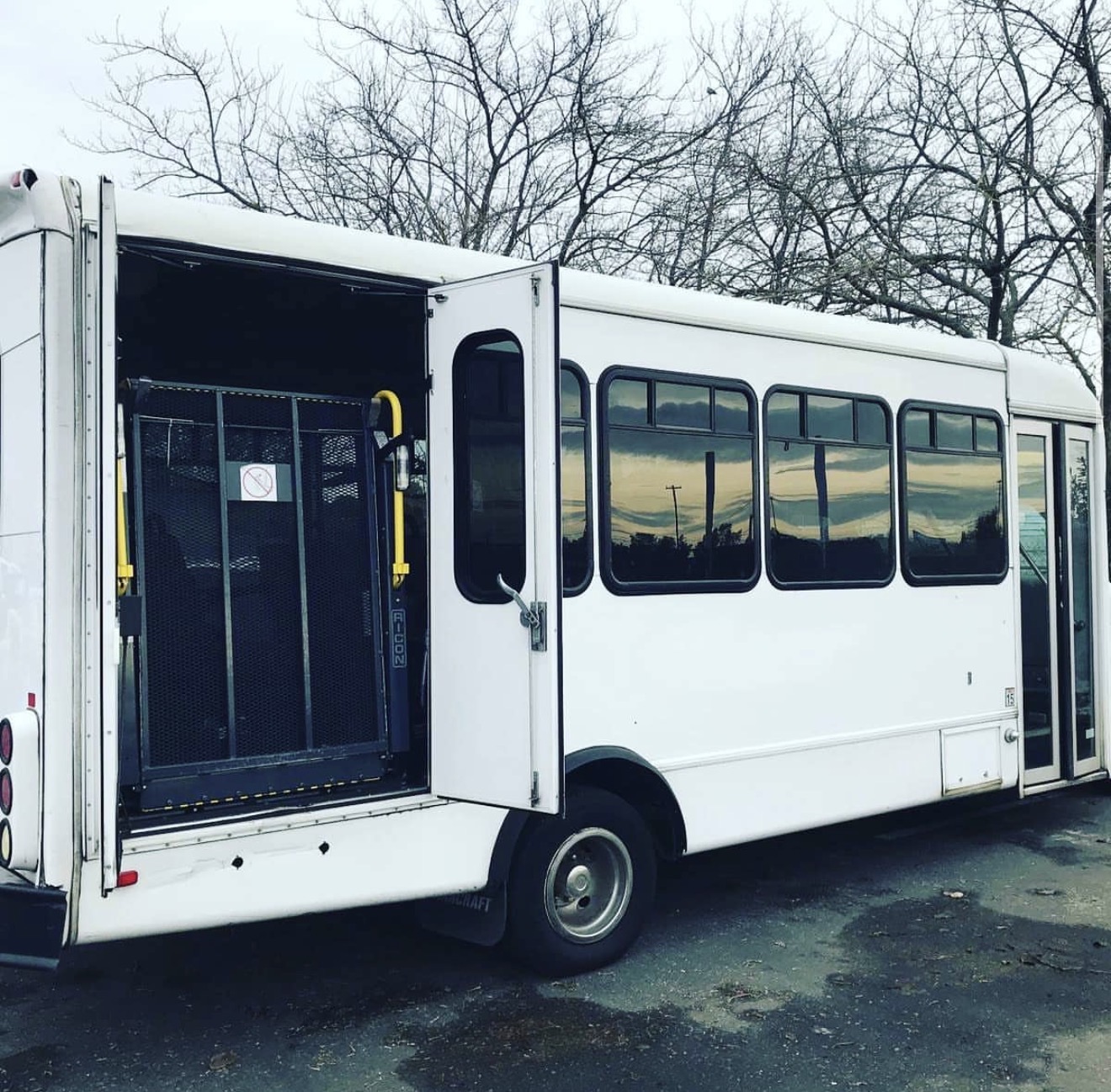 Wheelchair lift on accessible bus